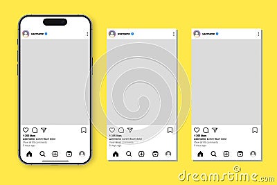 Post Instagram feed frame mockup with smartphone Iphone 15 pro max mock up template design - vector Vector Illustration