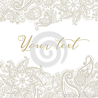 Post, invitation square template with lace vertical borders and space for text. Indian doodles horizontal ornament. Stock Photo