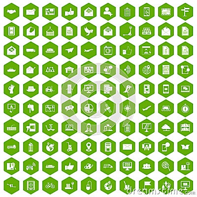 100 post and mail icons hexagon green Vector Illustration