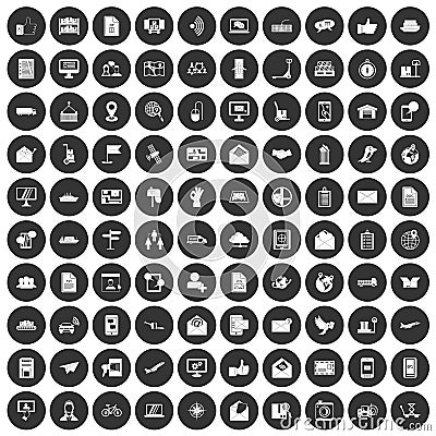 100 post and mail icons set black circle Vector Illustration