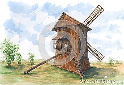 Post mill earliest type of European windmill Stock Photo