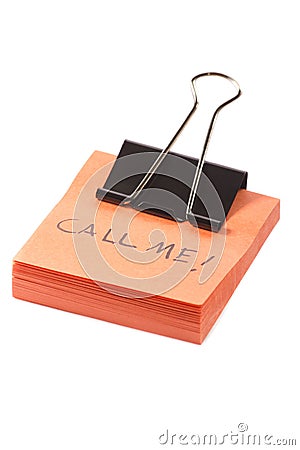 Post-it note with clip and message call me on white background Stock Photo