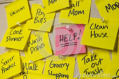 Help, Post it Notes, To Do List Sticky Notes, Overwhelmed Concept, Busy Concept, Need Help Concept Stock Photo