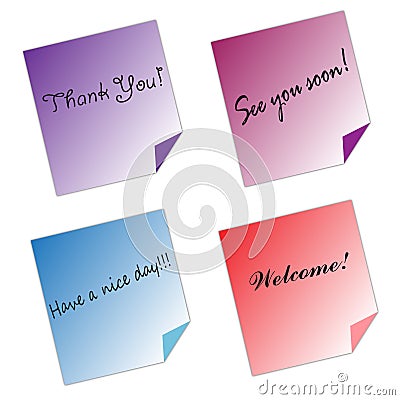 Post it Notes messages color paper white background Vector Illustration