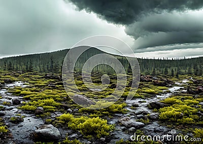 Post-nuclear Wilderness. Landscape transformed by nuclear fallout, featuring mutated flora Stock Photo