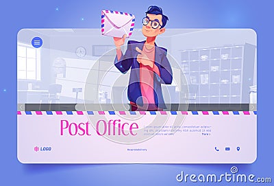 Post office banner with man worker with letter Vector Illustration