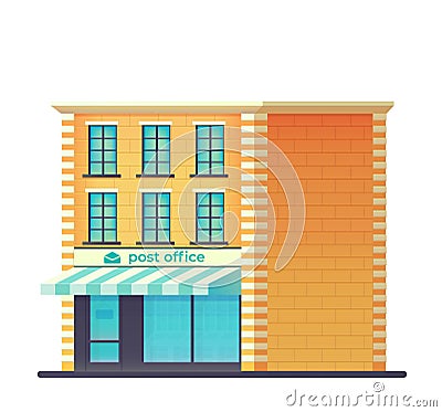 Post office building . Postal delivery service. Flat style Vector Illustration