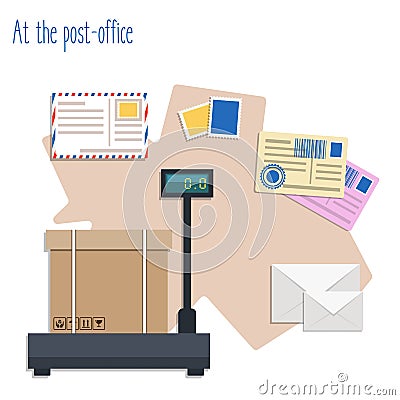 At the post-office flat vector illustration setes. Flat vector illustration Vector Illustration