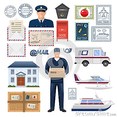 Post Office Set Vector Illustration