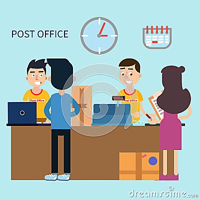 Post Office. Woman Receiving Letter. Postal Service Vector Illustration