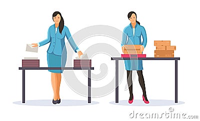 Post office workers shipping letters and parcels Vector Illustration