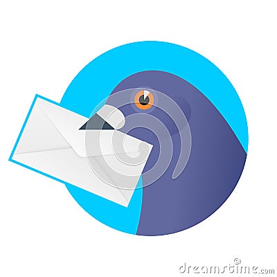 A post pigeon with an envelope in the beak. Vector Illustration