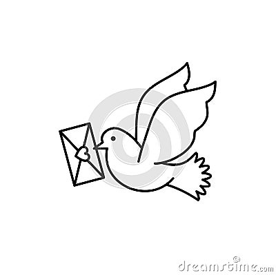 Post pigeon icon, Dove sign. Line art design, Vector illustration Vector Illustration