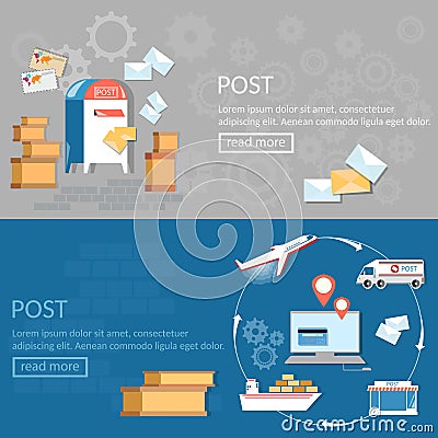 Post services banners international delivery and logistic Vector Illustration