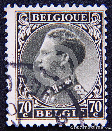 Postage stamp Belgium, 1935, King Leopold III Editorial Stock Photo