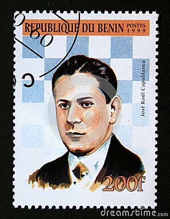 Postage stamp Benin 1999. Portrait Chess Player JosÃ© RaÃºl Capablanca Editorial Stock Photo