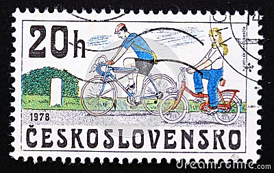 Postage stamp Czechoslovakia, 1979, Classic Bicycles, 1978 Editorial Stock Photo