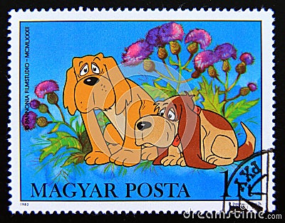 Postage stamp Hungary, Magyar, 1982. Dogs cartoon Editorial Stock Photo