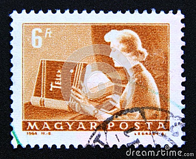 Postage stamp Hungary, Magyar 1964. Female Telex operator Editorial Stock Photo