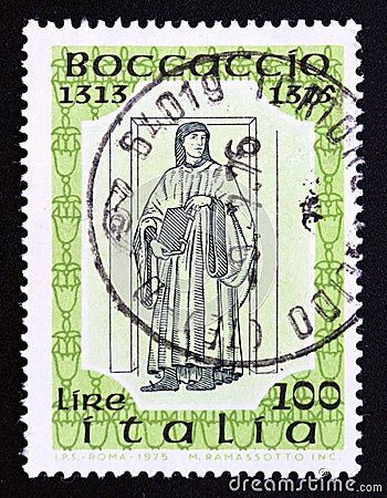 Postage stamp Italy, 1975, Giovanni Boccaccio Editorial Stock Photo