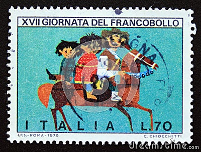 Postage stamp Italy, 1975, Stamp Day Editorial Stock Photo