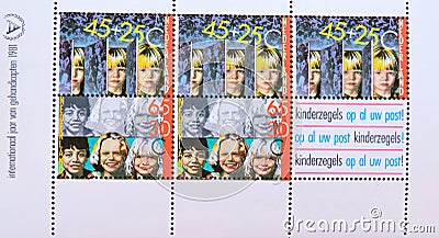 Post stamp printed in Netherlands 1981 children`s stamp series Editorial Stock Photo