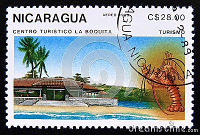 Postage stamp Nicaragua, 1989. Boquita holiday resort Editorial Stock Photo