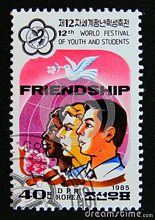 Postage stamp North Korea, 1985. Heads Editorial Stock Photo