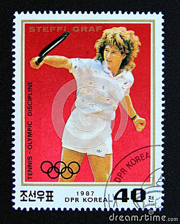 Postage stamp North Korea, 1987. Steffi Graf Editorial Stock Photo