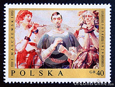 Postage stamp Poland 1969. Hamlet, by Jacek Malczewski painting Editorial Stock Photo