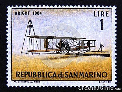 Postage stamp San Marino, 1962. Wright Type A Biplane Editorial Stock Photo
