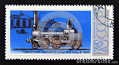 Postage stamp Soviet Union, USSR 1978. Steam locomotive 1-3-0 Series D 1845 Editorial Stock Photo