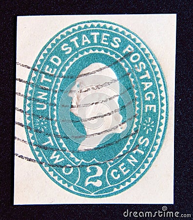 Postage stamp United States of America, USA 1916. Pre-paid 2 cents President George Washington Editorial Stock Photo