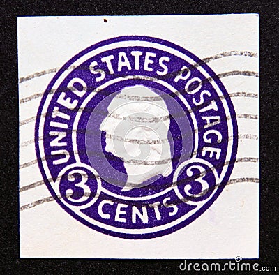 Postage stamp United States of America, USA 1916. Pre-paid 3 cents President George Washington Editorial Stock Photo