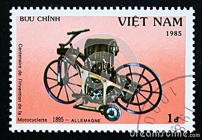 Postage stamp Vietnam, 1985, 1895 Motorcycle Germany Editorial Stock Photo