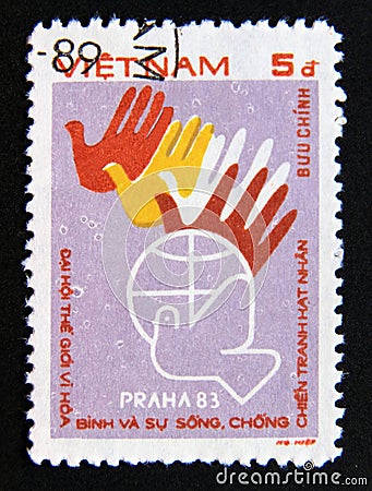 Postage stamp Vietnam, 1984. Peace Conference Emblem Editorial Stock Photo
