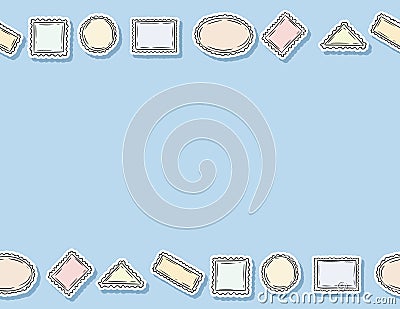 Post stamp stickers seamless pattern. Colorful label background. Letter format Vector Illustration