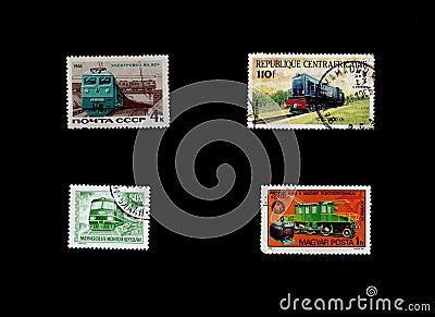 Post stamps printed in USSR Republique Centrafricaine Hungary and Mongolia Editorial Stock Photo