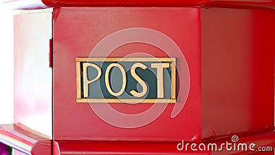 Post word sign of the red post box. Stock Photo