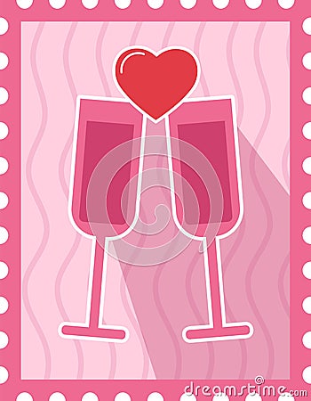 Postage Love Glasses Stamp Vector Illustration