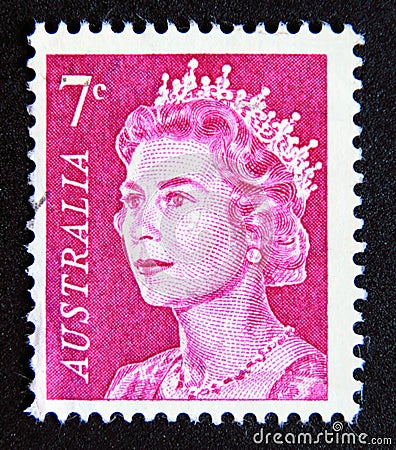 Postage stamp Australia, 1971. Queen Elizabeth II portrait Editorial Stock Photo