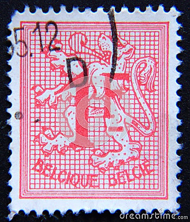 Postage stamp Belgium, 1969, Heraldic Lion Editorial Stock Photo