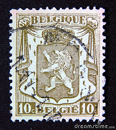 Postage stamp Belgium, 1936. Small Coat of Arms heraldic lion Editorial Stock Photo