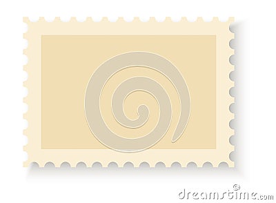 Postage stamp. Blank postal frame with perforation holes, beige empty sticker with realistic shadows for letters and Vector Illustration