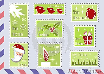 Postage stamp Christmas collections. Vector Illustration