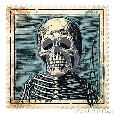 Skeleton Stamp: Matthias Haker Inspired Matte Photo Illustration Cartoon Illustration