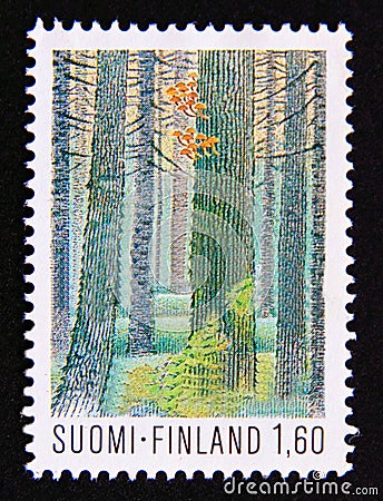 Postage stamp Finland, 1982. Multiharju Old growth Forest, Seitseminen National Park Editorial Stock Photo