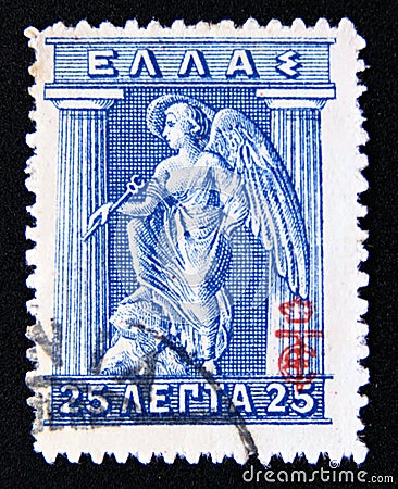 Postage stamp Greece, 1916. Hermes and Iris Gods and goddesses greek Mythology Editorial Stock Photo