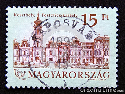 Postage stamp Hungary, Magyar 1992. Festetics Castle, Keszthely Editorial Stock Photo