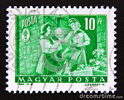 Postage stamp Hungary, Magyar 1964. Girl pioneer and woman letter carrier Editorial Stock Photo